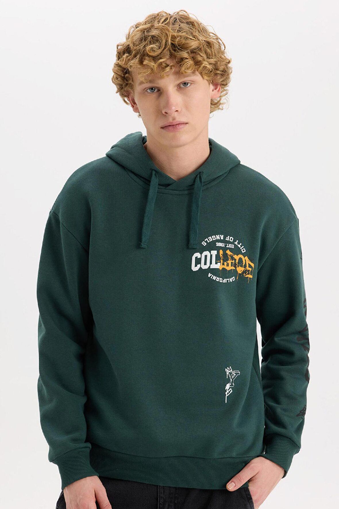 Boxy Fit Kapüşonlu Baskılı Sweatshirt