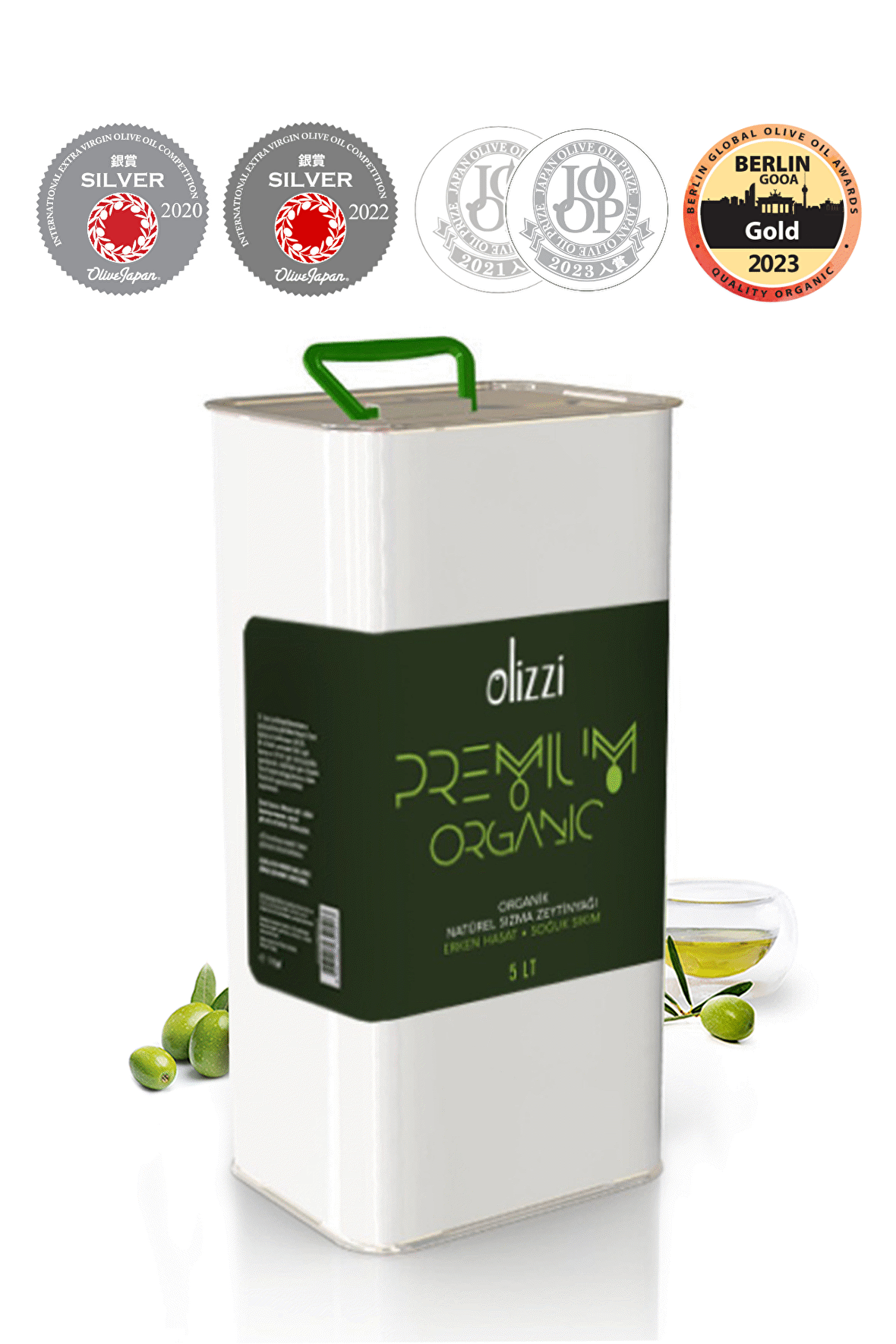 Olizzi Premium Organik Zeytinyağı Ödüllü Natürel Sızma Erken Hasat Soğuk Sıkım Zeytinyağı 5 LT