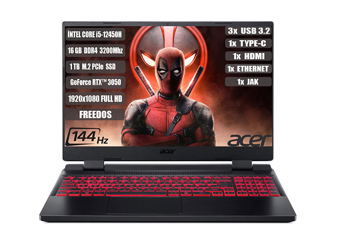 Nitro5 AN515-58 I5-12450H 16GB 1 TB SSD RTX3050-4GB 15.6" IPS Fhd 144Hz Freedos NH.QFJEY.007+161