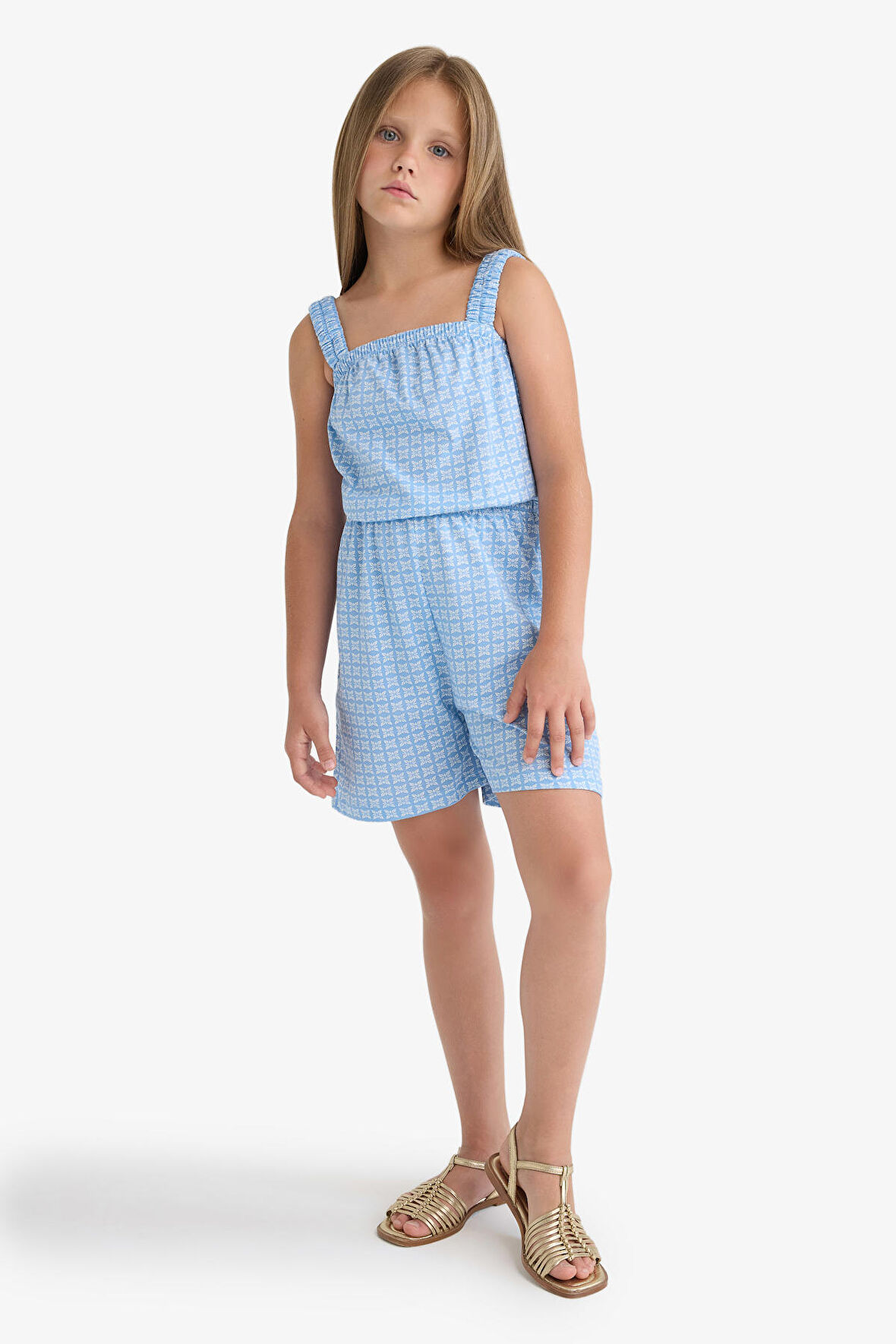 Kız Çocuk Desenli Askılı Tulum