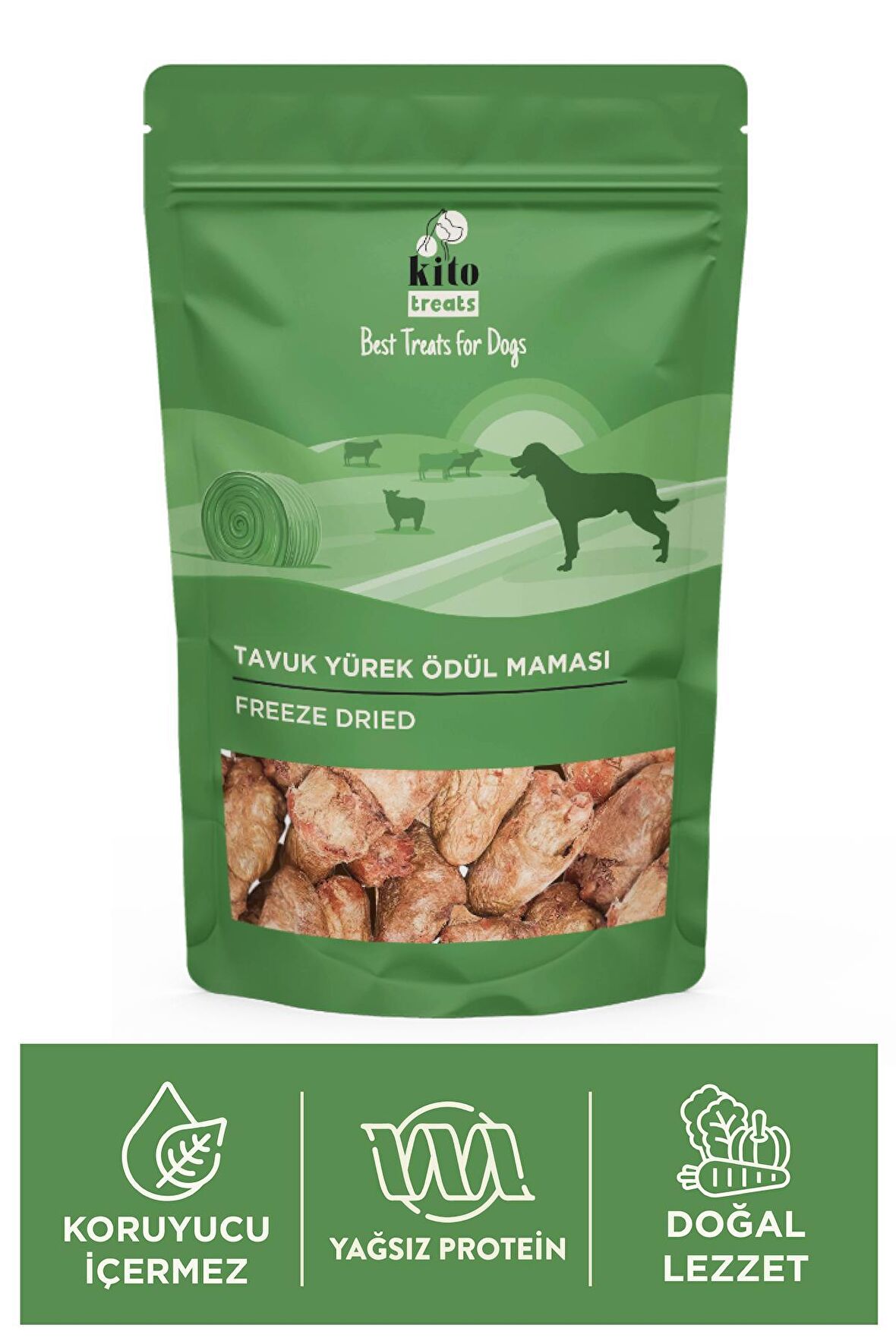 Kito Freeze Dried Tavuk Yürek Ödül Maması Köpekler İçin 