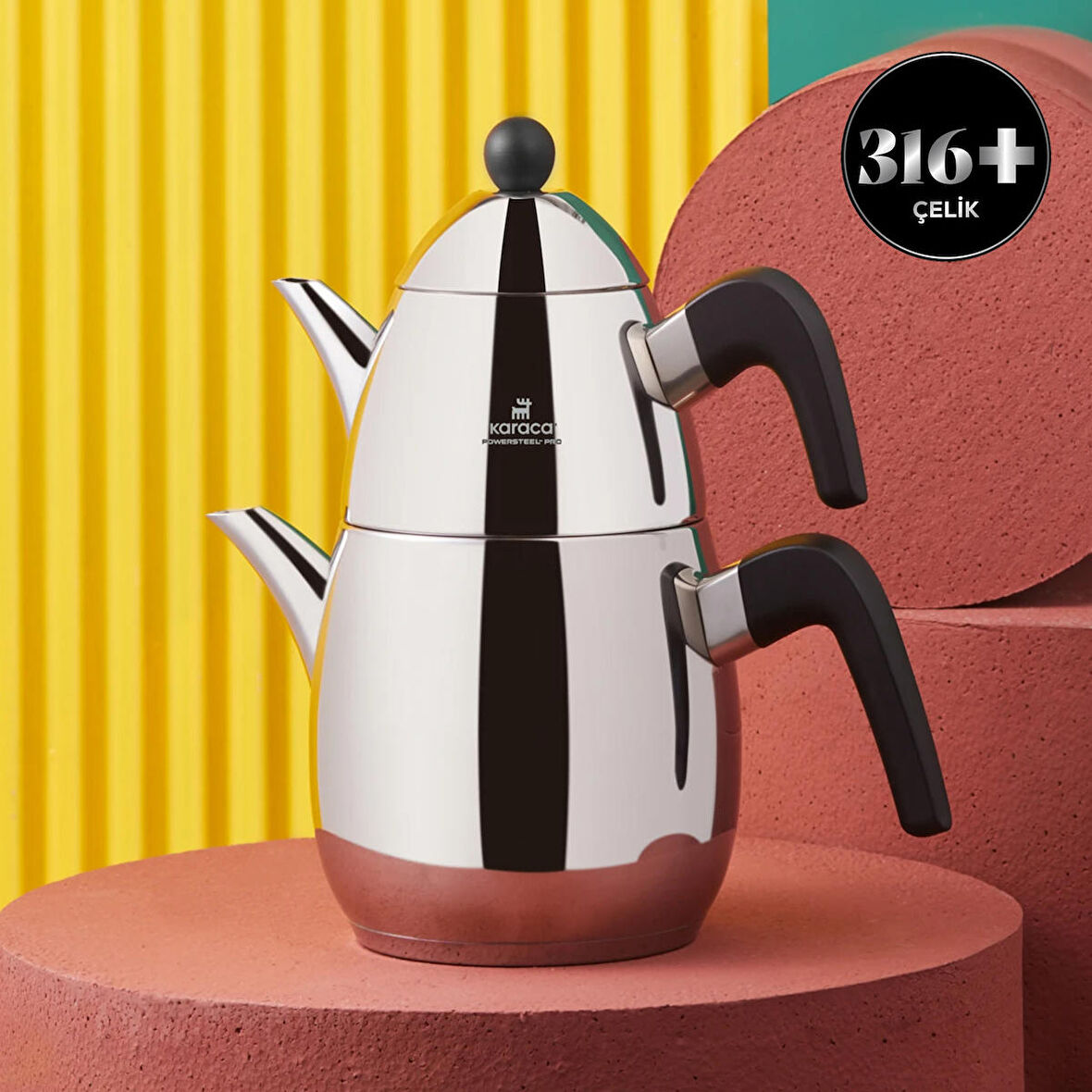 Karaca Powersteel Pro 316+ Tokyo Midi Çelik İndüksiyon Tabanlı Çaydanlık Takımı