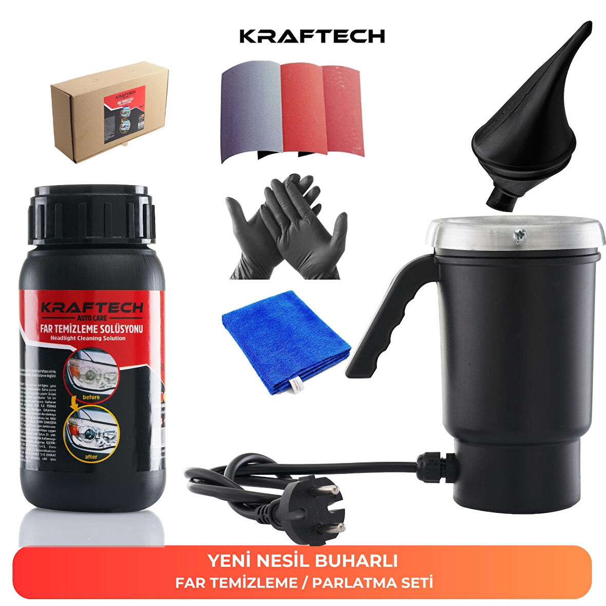 KRAFTECH Yeni Nesil Buharlı Far Temizleme Seti