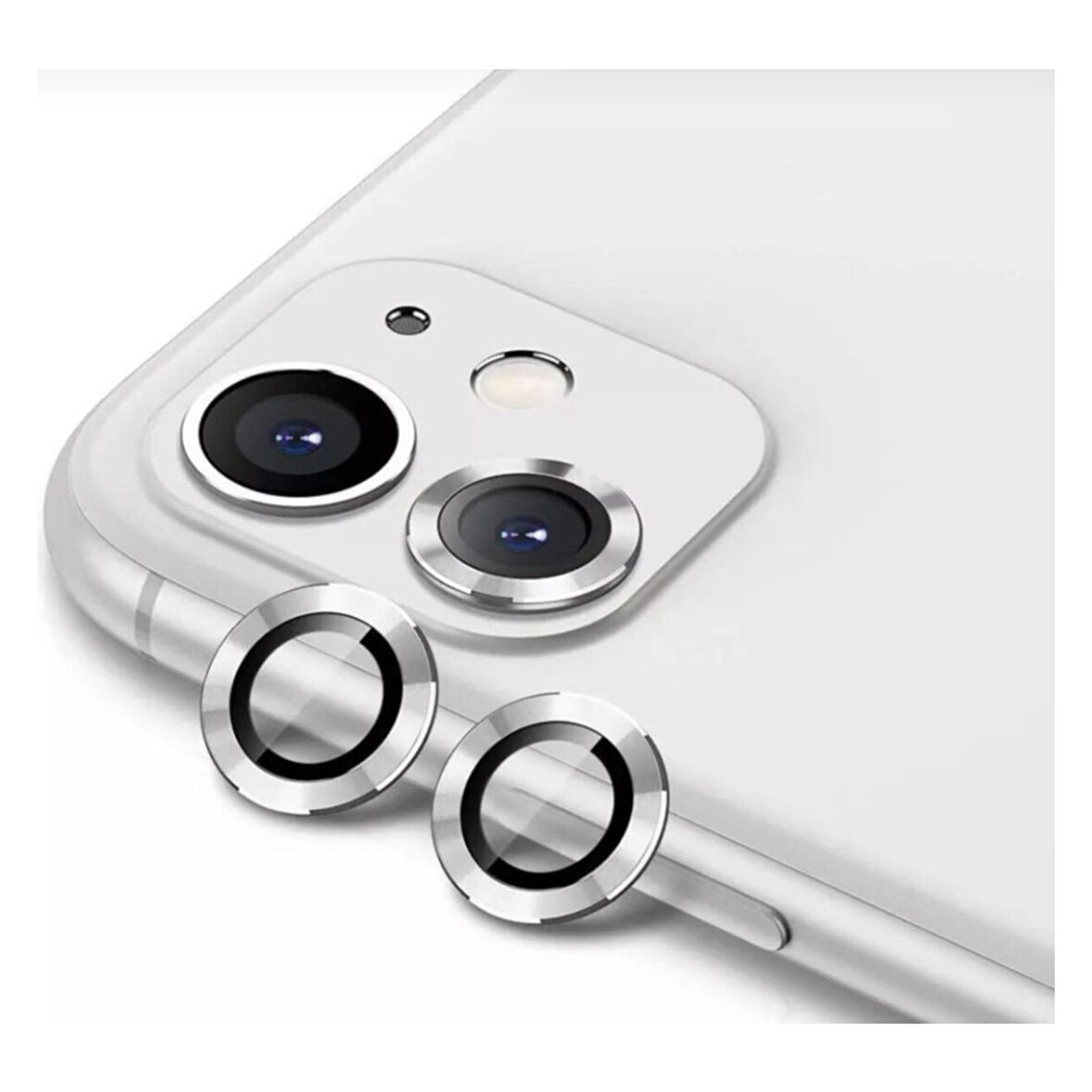 Apple iPhone 12 Mini Kamera Koruyucu Lens Mercek Metal Çerçeveli 2li Set Gümüş Gri - Silver