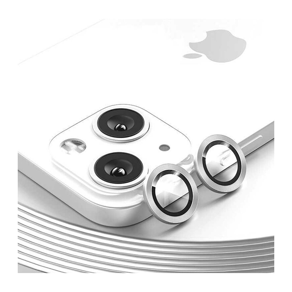 Apple iPhone 13 Mini Kamera Koruyucu Lens Mercek Metal Çerçeveli 2li Set Gümüş Gri Silver