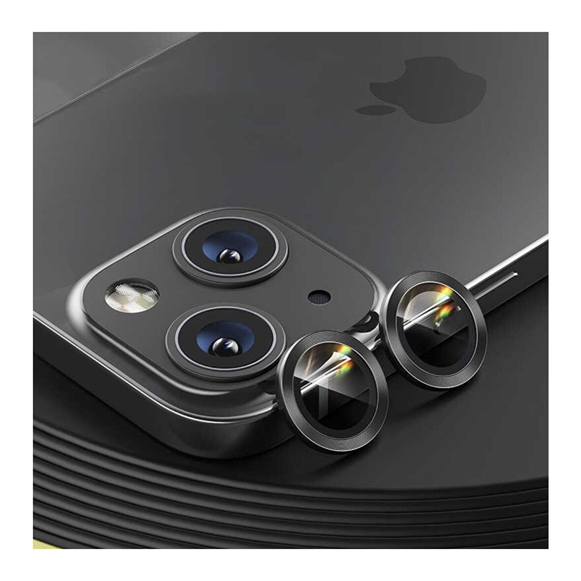 Apple iPhone 13 Mini Kamera Koruyucu Lens Mercek Metal Çerçeveli 2li Set Siyah Black