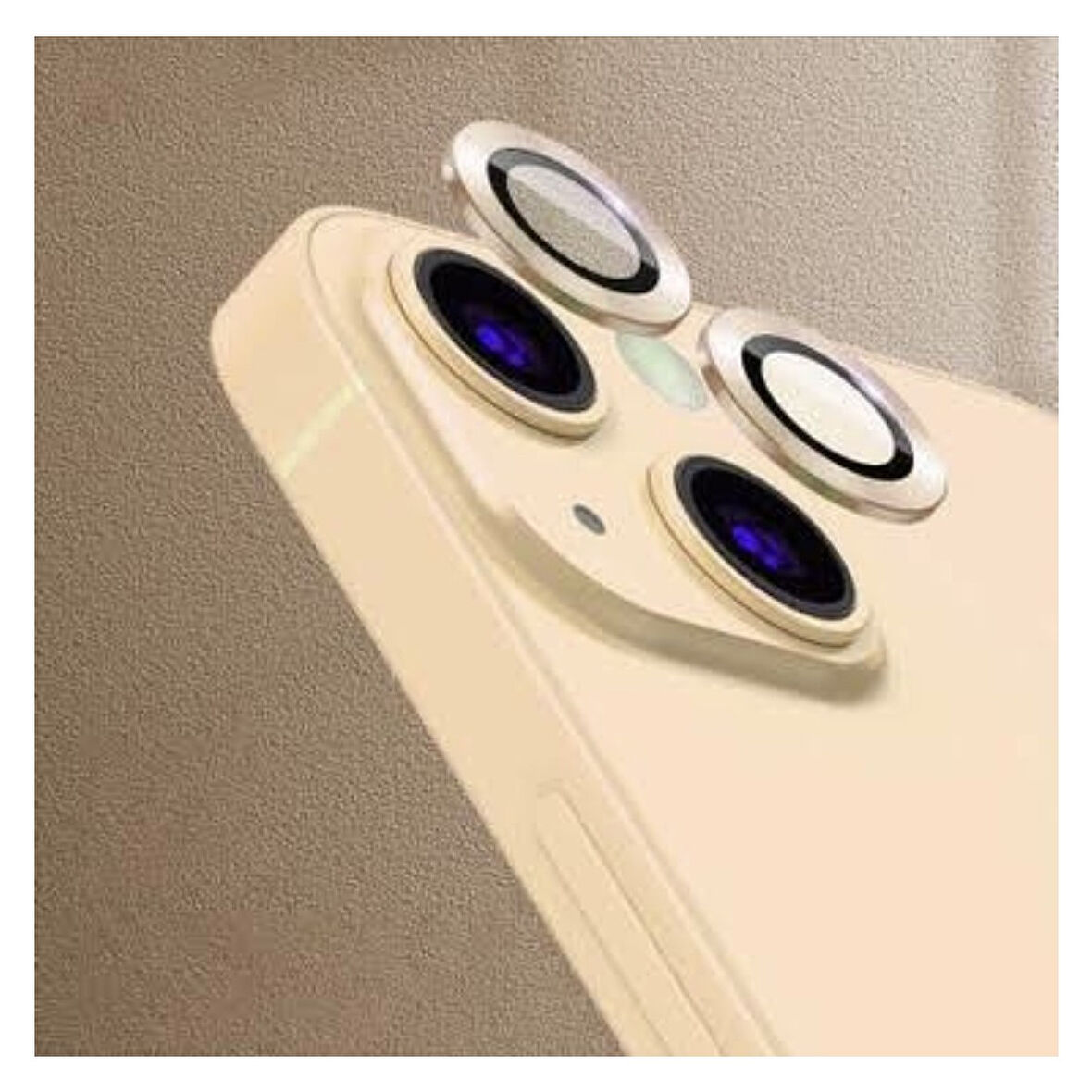 Apple iPhone 13 Kamera Koruyucu Lens Mercek Metal Çerçeveli 2li Set Gold Altın