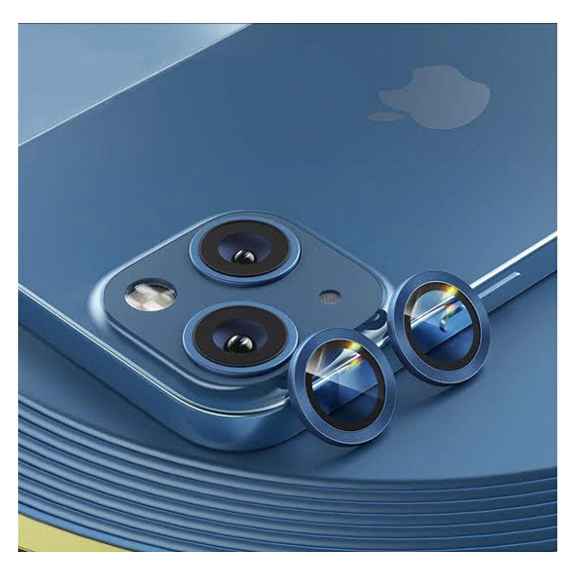 Apple iPhone 13 Kamera Koruyucu Lens Mercek Metal Çerçeveli 2li Set Mavi Blue