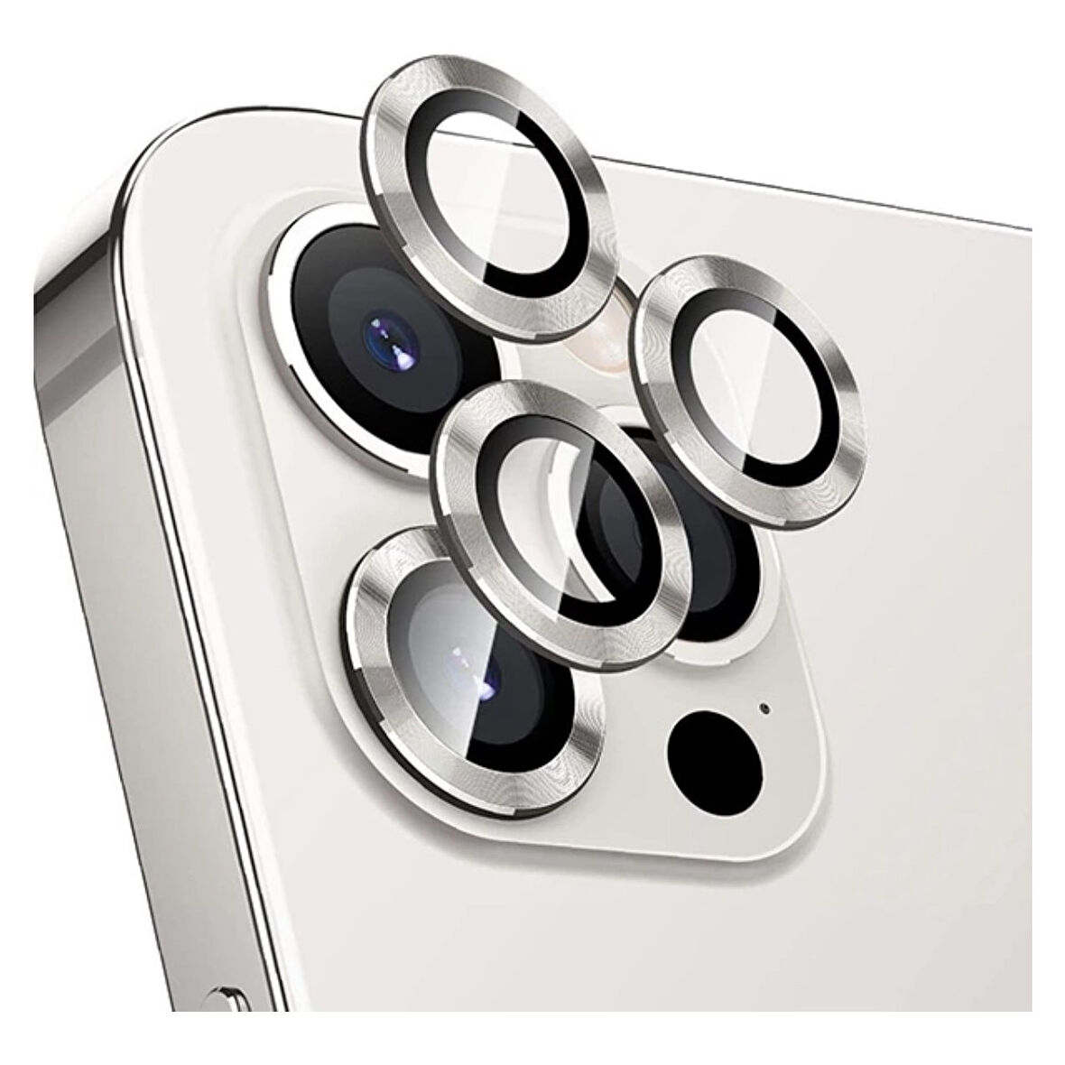 Apple iPhone 13 Pro Max Kamera Koruyucu Lens Mercek Metal Çerçeveli 3lü Set Gümüş Gri Silver