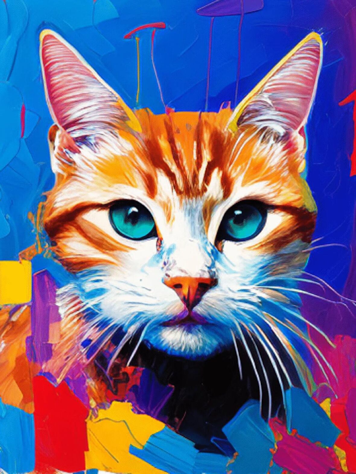 Renkli Baskılı Sayılarla Boyama Hobi Seti (Çerçeveli) 40x50 cm: Kedicik 5