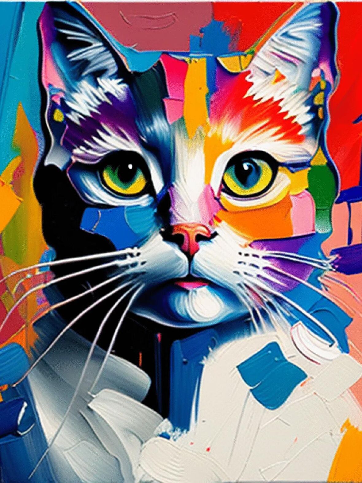Renkli Baskılı Sayılarla Boyama Hobi Seti (Çerçeveli) 40x50 cm: Kedicik 6