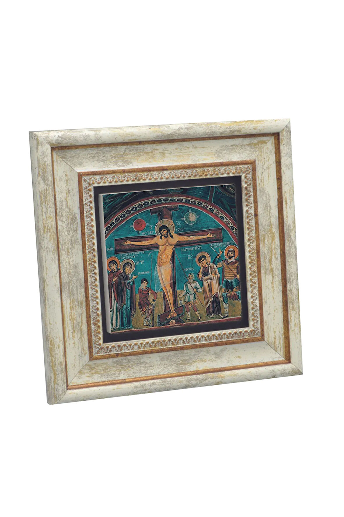 Kapadokya Göreme Karanlık Kilise Freski - İsa Mesih'in Çarmıha Gerilişi Baskılı Taş Tablo 20x20