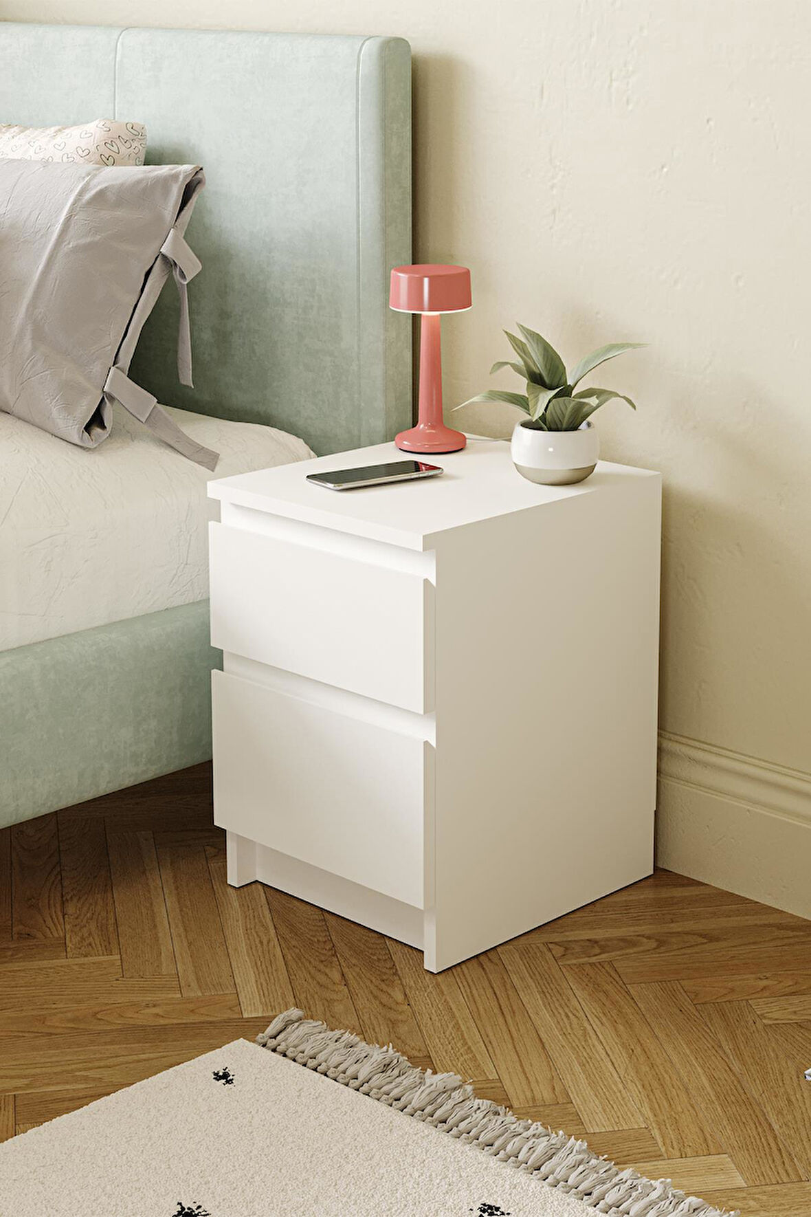 Derinkuyu 2 Çekmeceli Komodin Yatak Odası Bebek Odası Beyaz