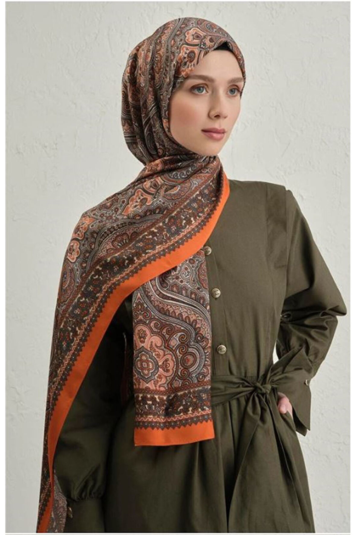 Turuncu Pure Etnik Desen Şal-3  18
