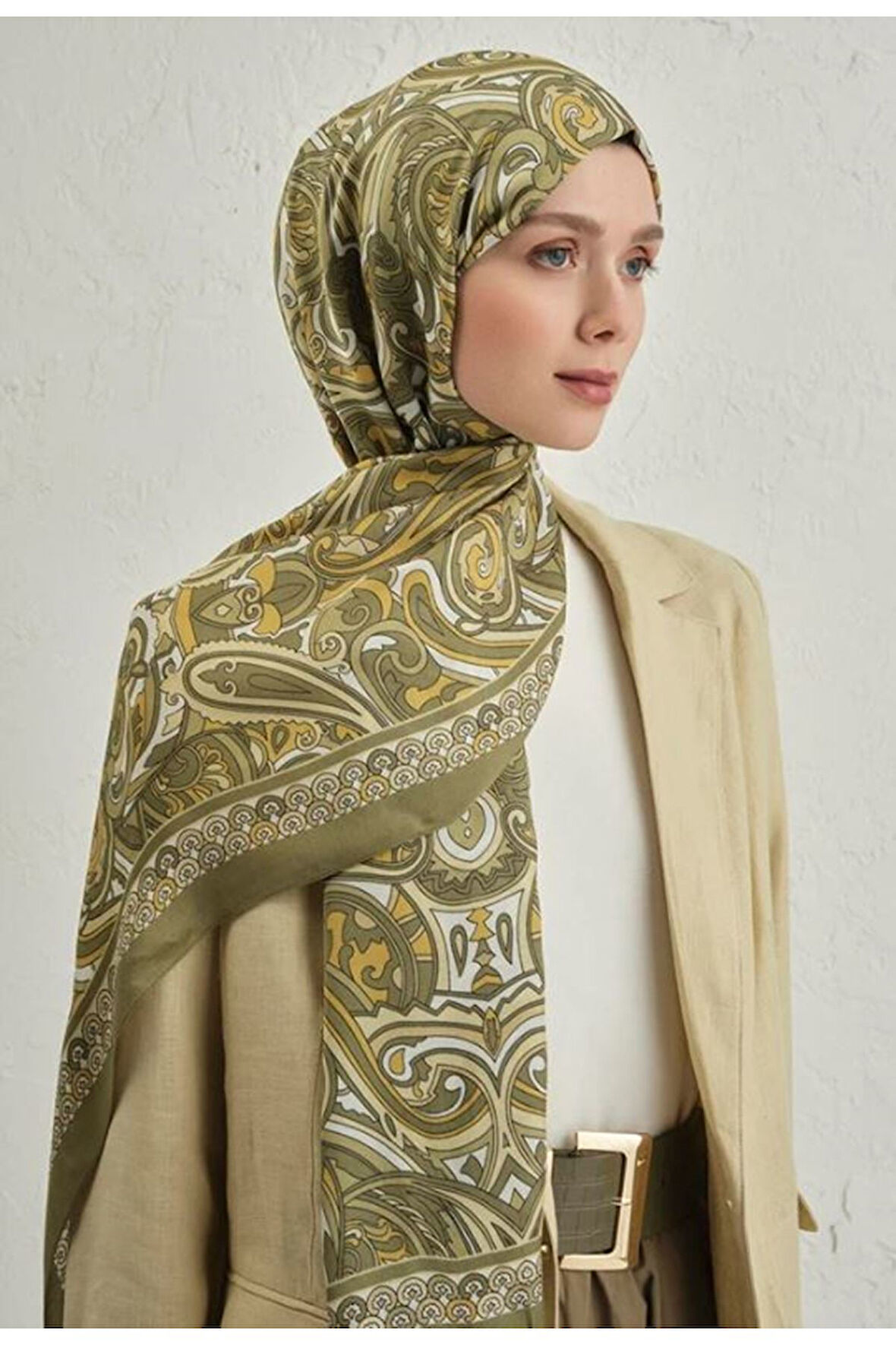 Yeşil Pure Etnik Desen Şal-2  21