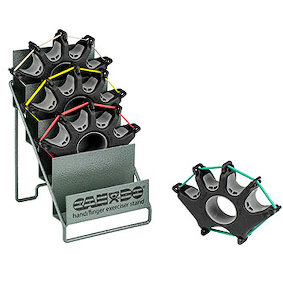 CanDo Digi-Extend Egzersiz Aletleri, 4'lü Set, Toplam 56 Bant (20 Siyah, 16 Sarı, 12 Kırmızı, 8 Yeşil), Metal Stand