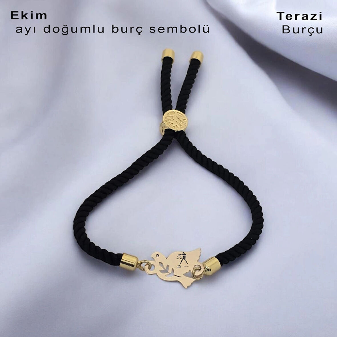 Serin ve Şık Bir Hava Katan Kuş Motifli Siyah Örgülü ve 14 Ayar Altın Plakalı Ekim Bilekliği