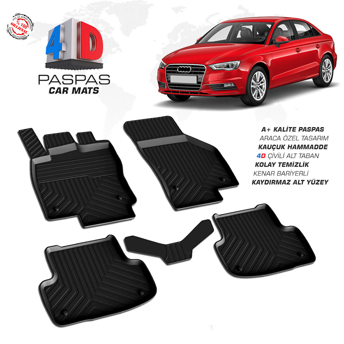 Audi A3 4D Havuzlu Paspas 2013 - 2020 Model