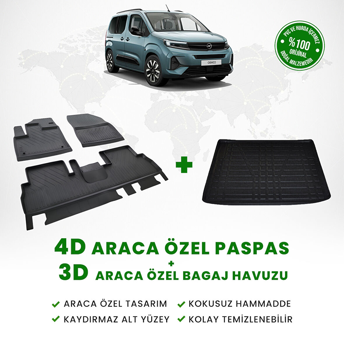 Opel Combo 4D Havuzlu Paspas Ve Bagaj Havuzu 2019 Model Ve Sonrası 