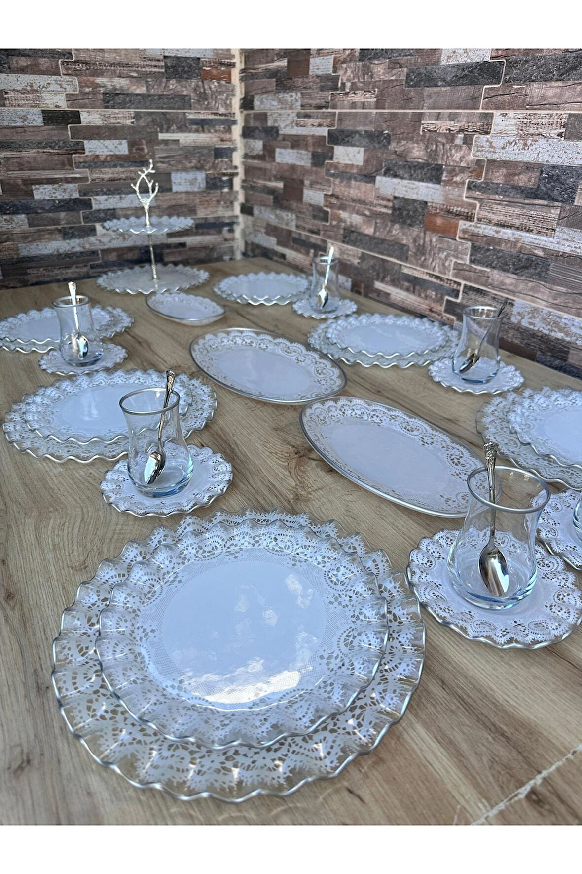 6 Kişilik Gelincik 34 parça Lüks Cam Kahvaltı Takımı