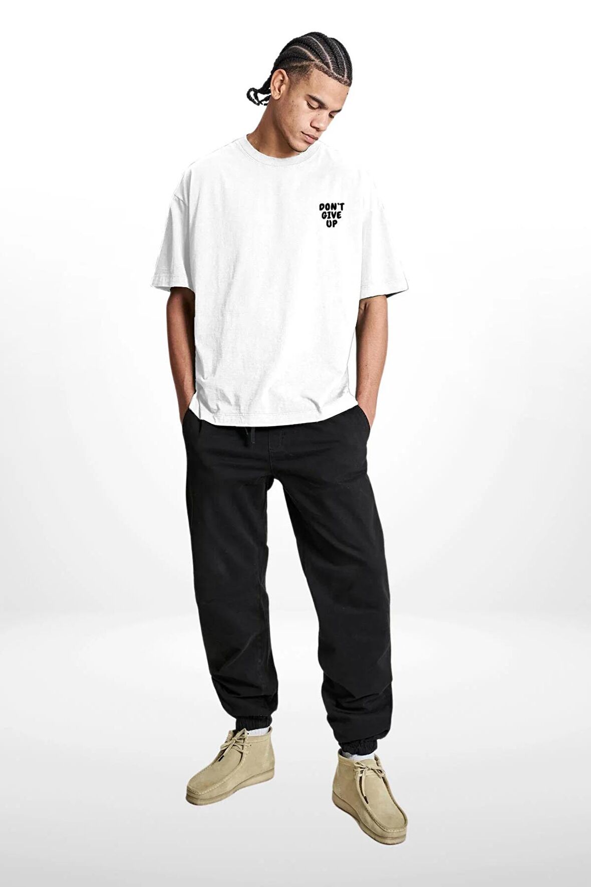DON'T GİVE UP Unisex Oversize %100 Pamuk Bisiklet Yaka Tişört