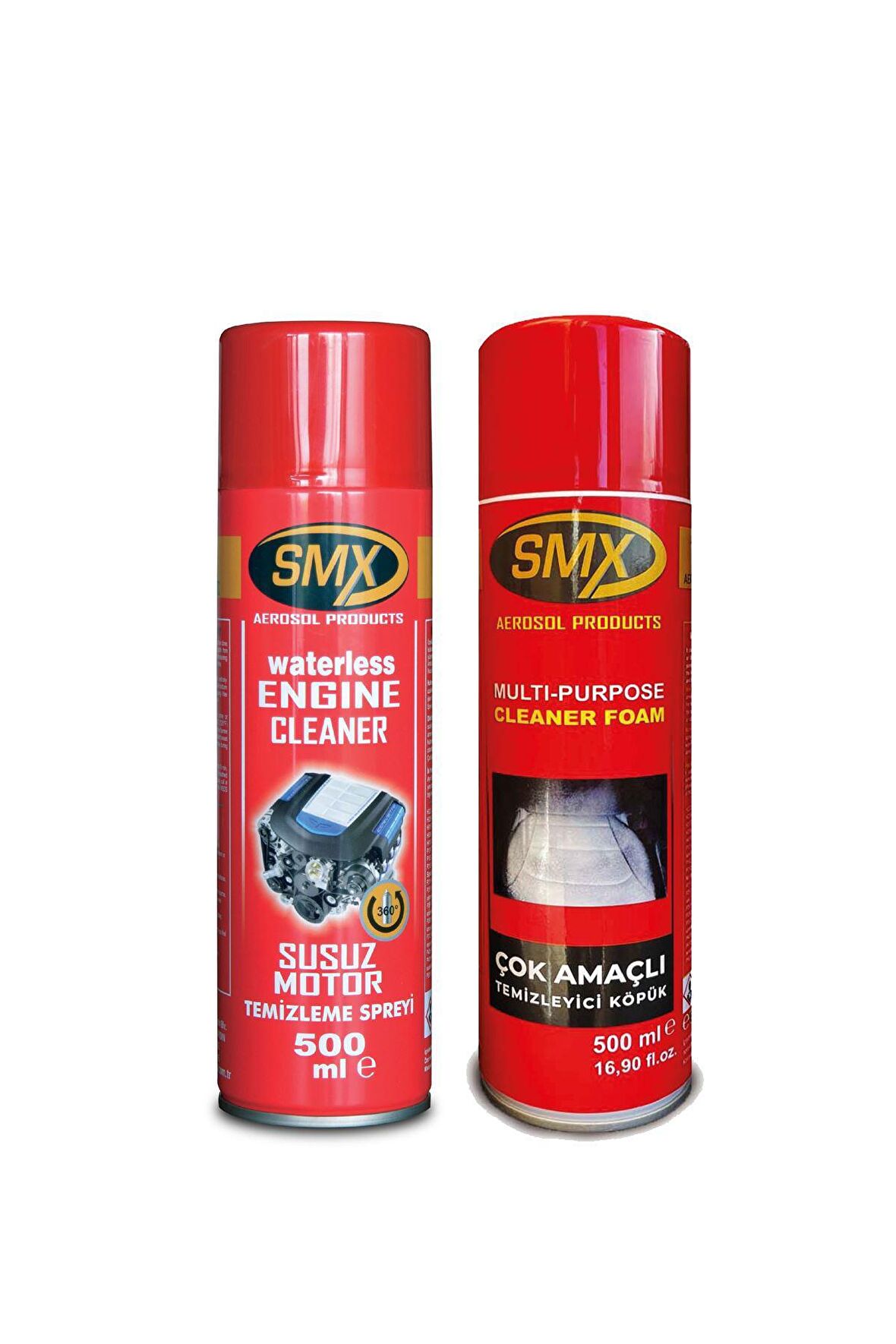 SMX Çok Amaçlı Temizleyici Köpük Sprey 500 ML + Susuz Motor Temizleme Spreyi 500 ML