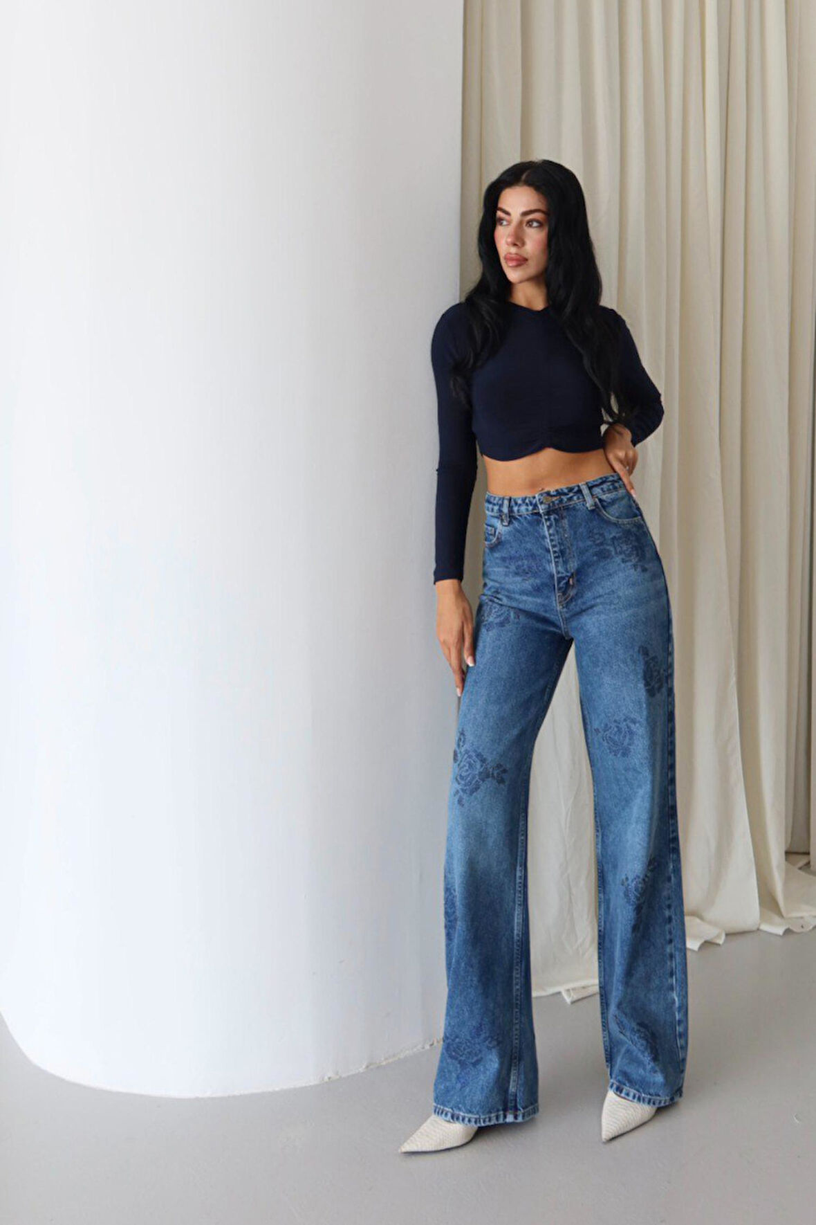 Lacarino 8062-34 Taşlı Wıde Leg Kadın Jean Pantolon