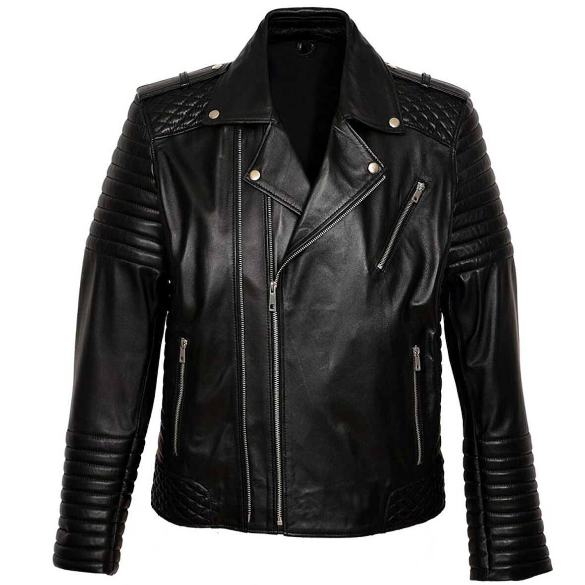 Slim Fit Kruvaze Yaka Erkek Deri Mont