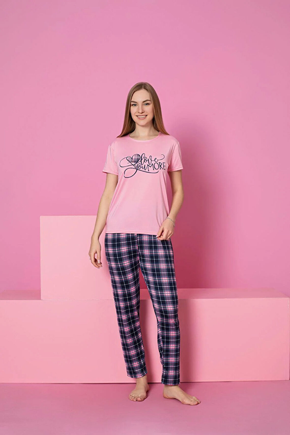 MİLAN GECELİK PİJAMA TAKIMI PEMBE 