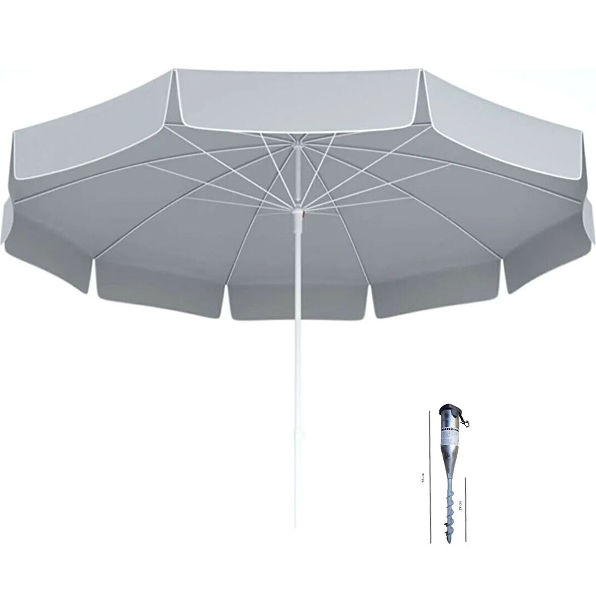 PLAJ ŞEMSİYESİ 200CM ÇAP, 10 TELLİ + ŞEMSİYE SABİTLEME KAZIĞI (55 CM)