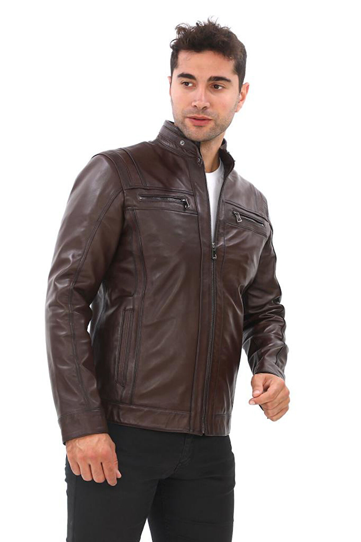Spor Model Erkek Deri Mont Fındık Renk