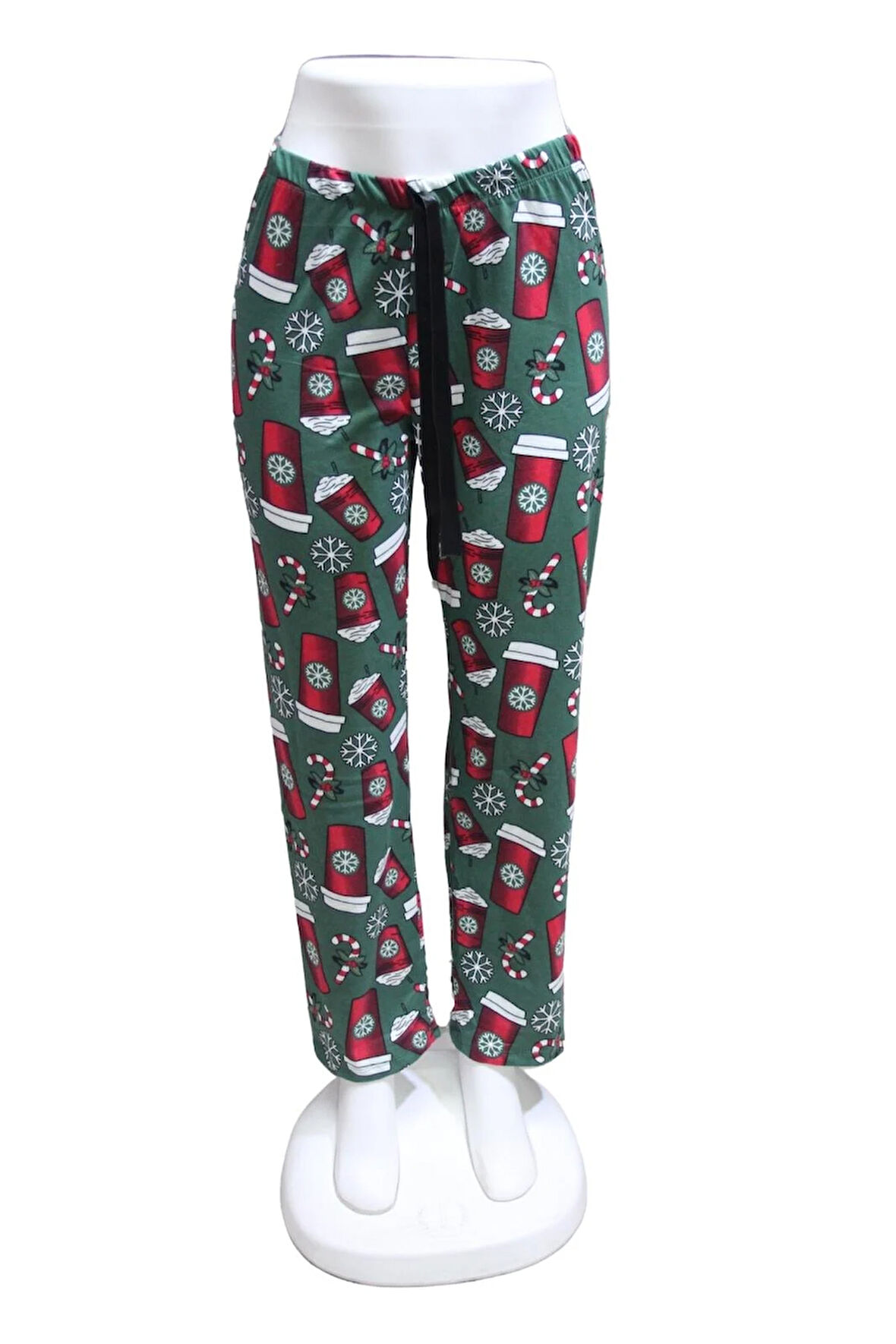 Likralı Kurdele Bel Detaylı Baskılı Cepsiz Kadın Pijama Altı1012
