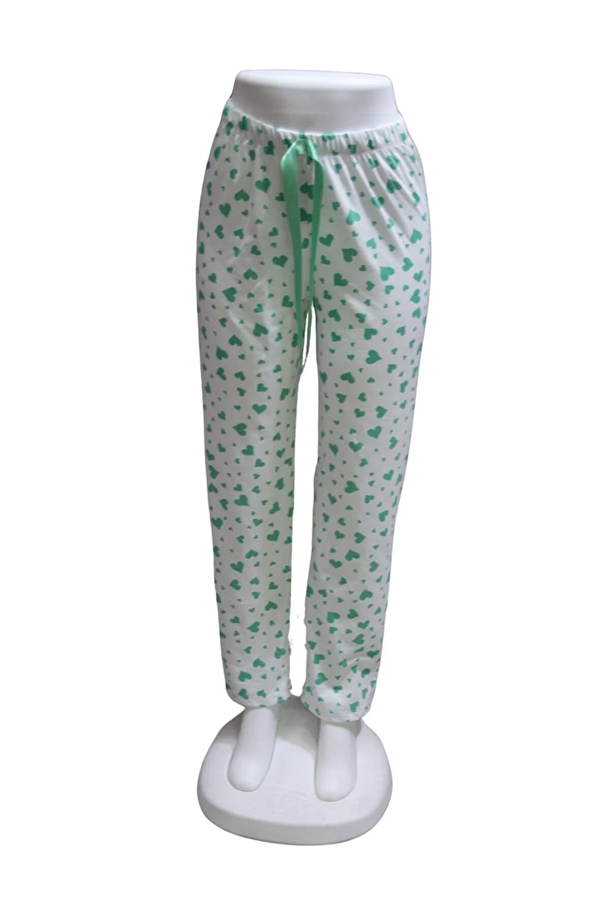 Likralı Kurdele Bel Detaylı Baskılı Cepsiz Kadın Pijama Altı1013