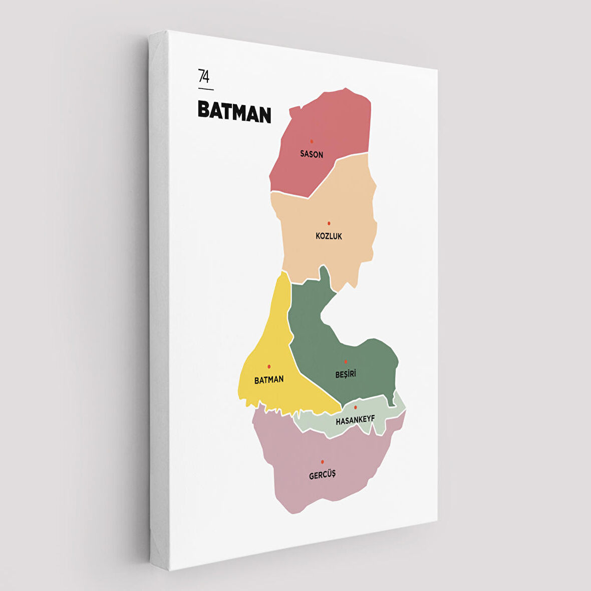 Batman İli ve İlçeler Haritası Dekoratif Kanvas Tablo 1286