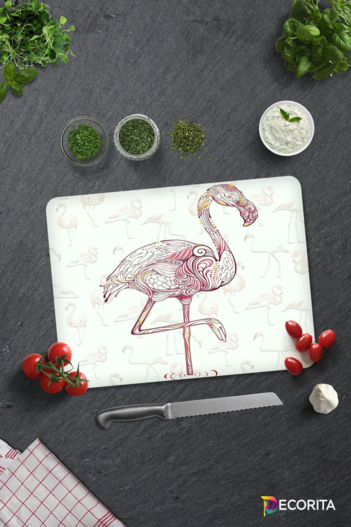 Cam Kesme Tahtası - Cam Kesme Tablası | Flamingo Desen | 30cm x 40cm