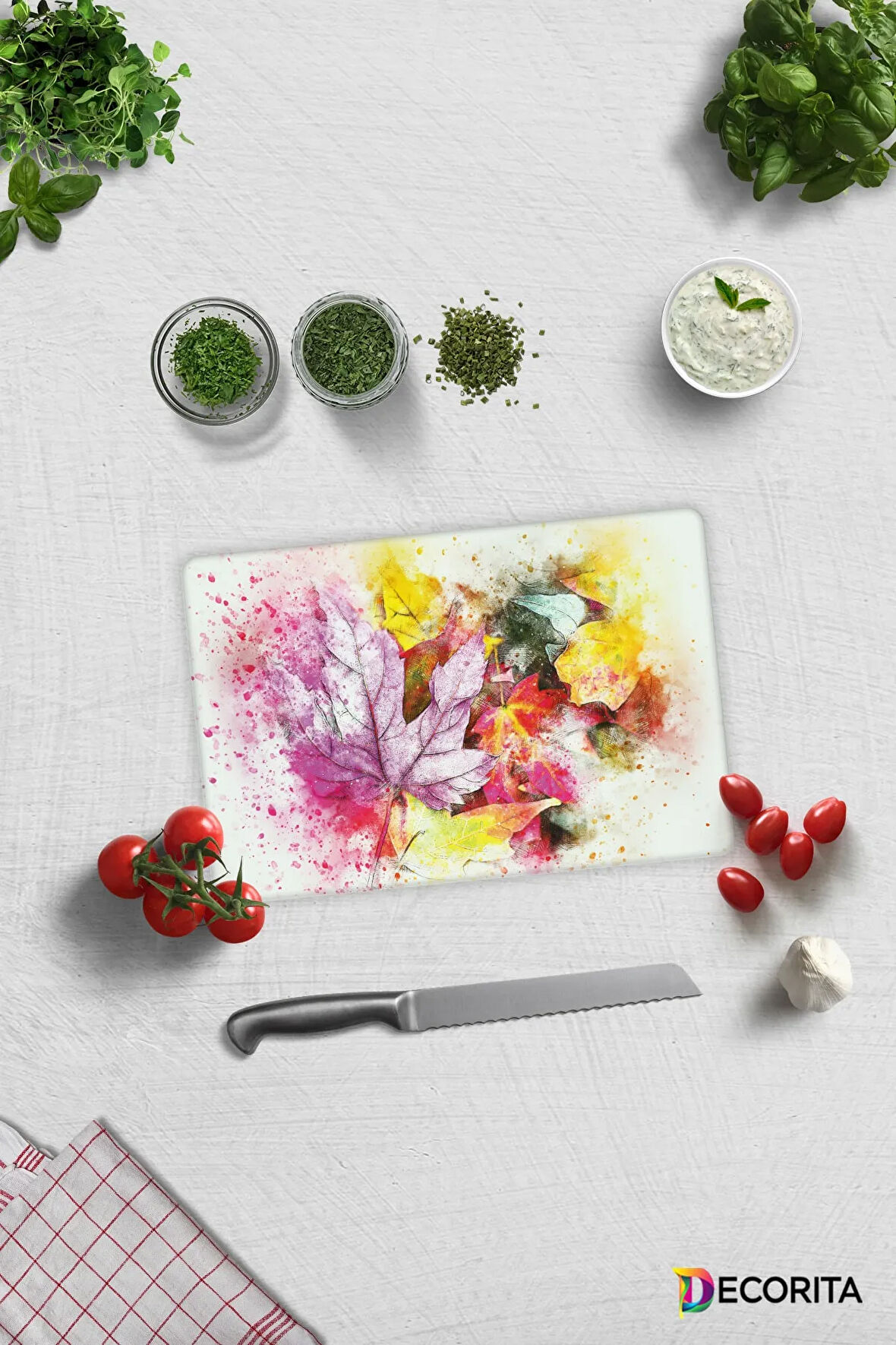 Cam Kesme Tahtası - Cam Kesme Tablası | Renkli Sonbahar | 20cm x 30cm