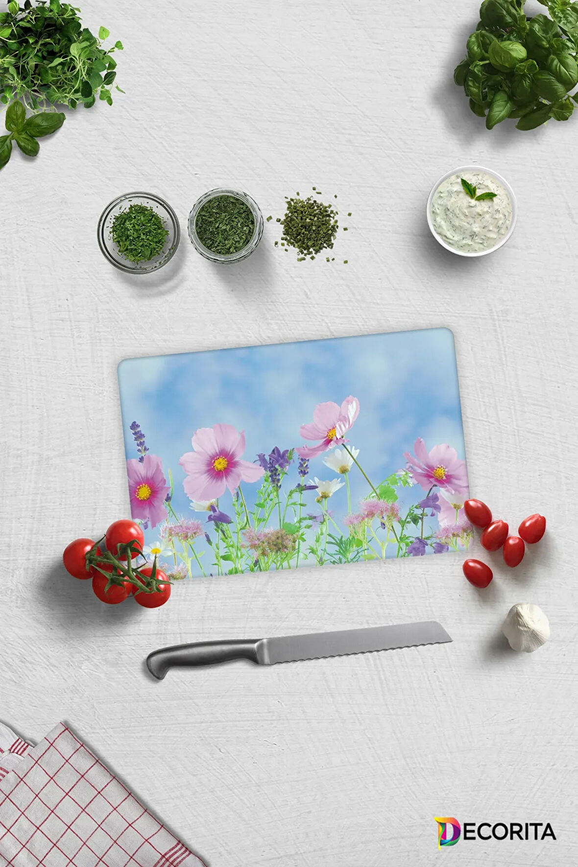 Cam Kesme Tahtası - Cam Kesme Tablası | Menekşe Desenli | 20cm x 30cm