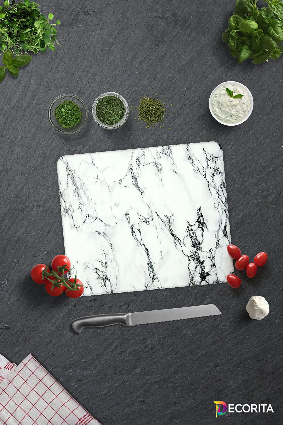 Cam Kesme Tahtası - Cam Kesme Tablası | Beyaz Mermer Görünümlü | 29cm x 34cm