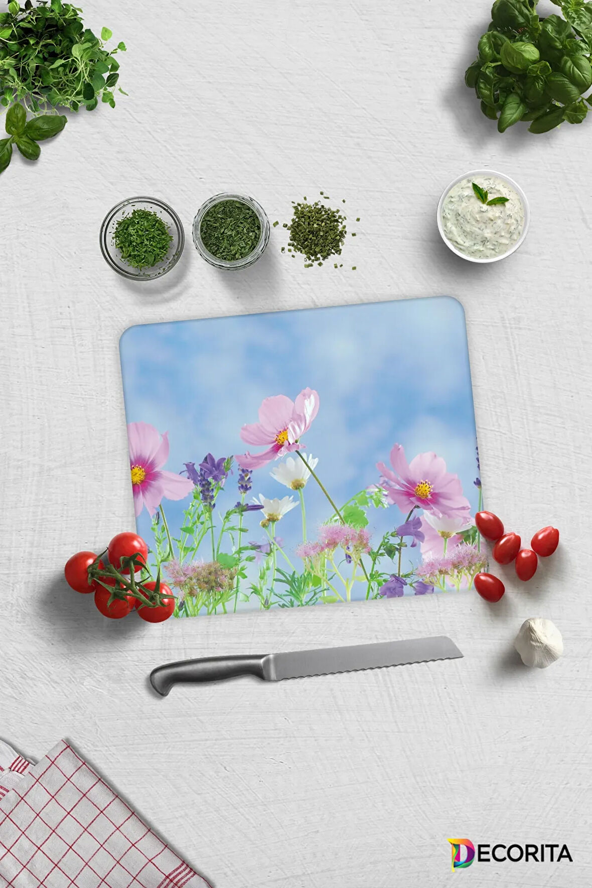 Cam Kesme Tahtası - Cam Kesme Tablası | Menekşe Desenli | 29cm x 34cm