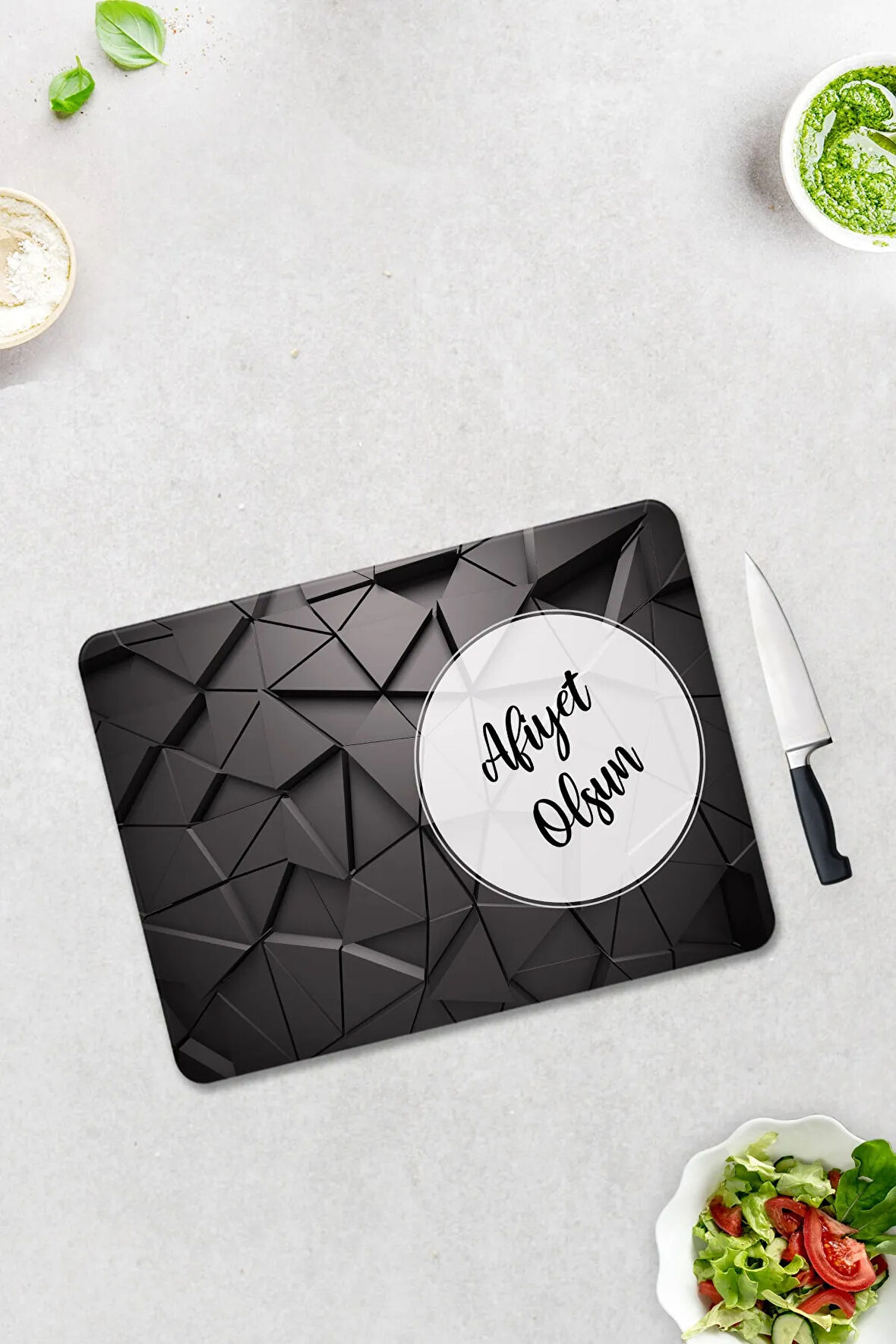 Cam Kesme Tahtası - Cam Kesme Tablası | Afiyet Olsun | Antrasit Kristal | 30cm x 40cm
