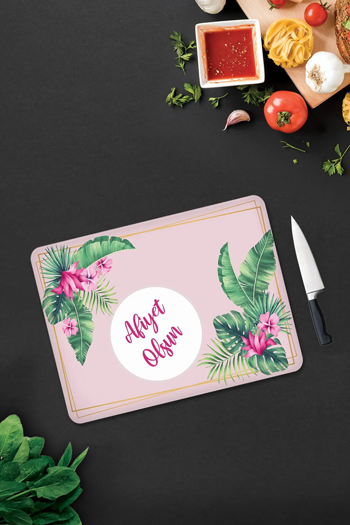 Cam Kesme Tahtası - Cam Kesme Tablası | Bon Appetit | Tropik Flamingo | 30cm x 40cm