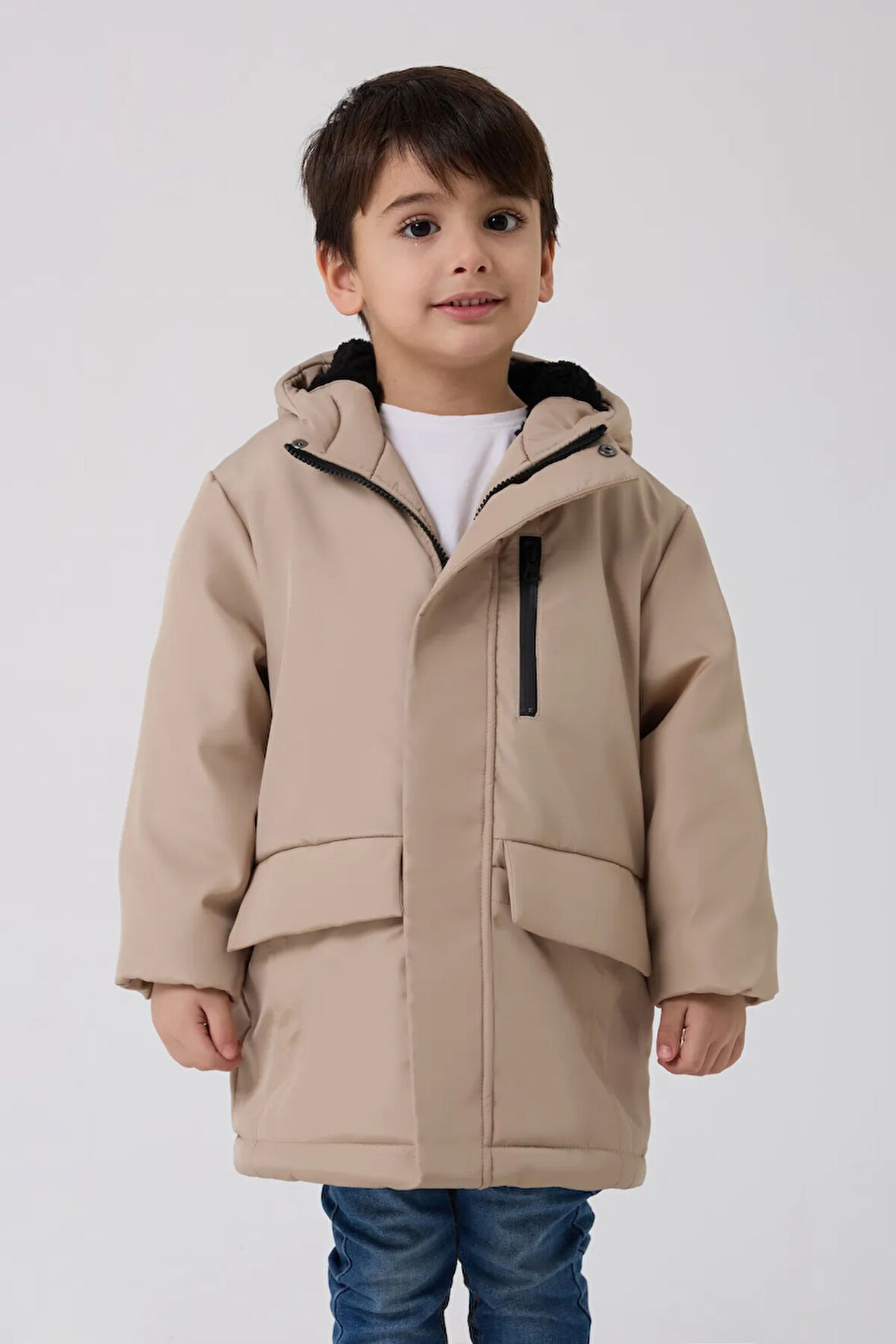 Erkek Çocuk Taş Kürklü Su Ve Rüzgar Geçirmez Kapüşonlu 3 Kışlık Mont & Kaban & Parka