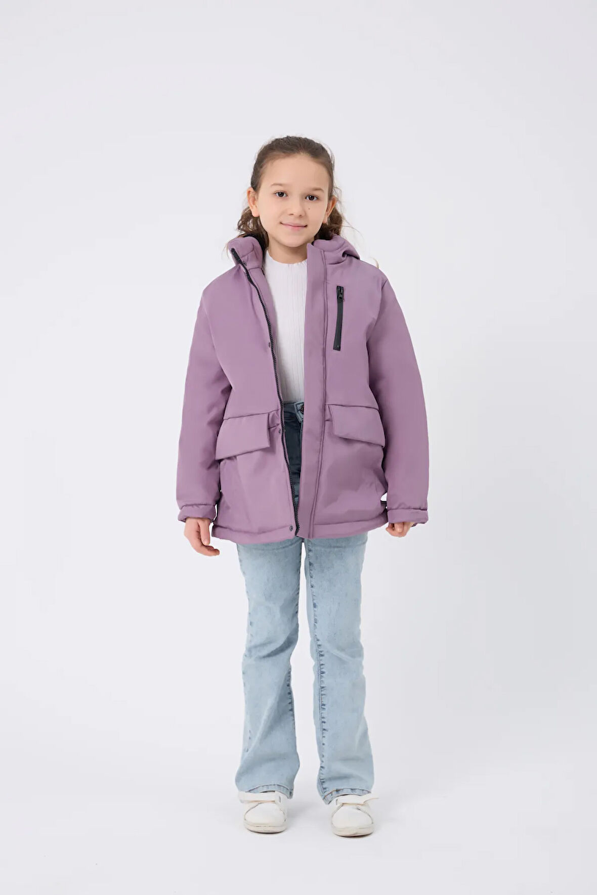 Kız Çocuk Lila Kürklü Su Ve Rüzgar Geçirmez Kapüşonlu 3 Kışlık Mont & Kaban & Parka