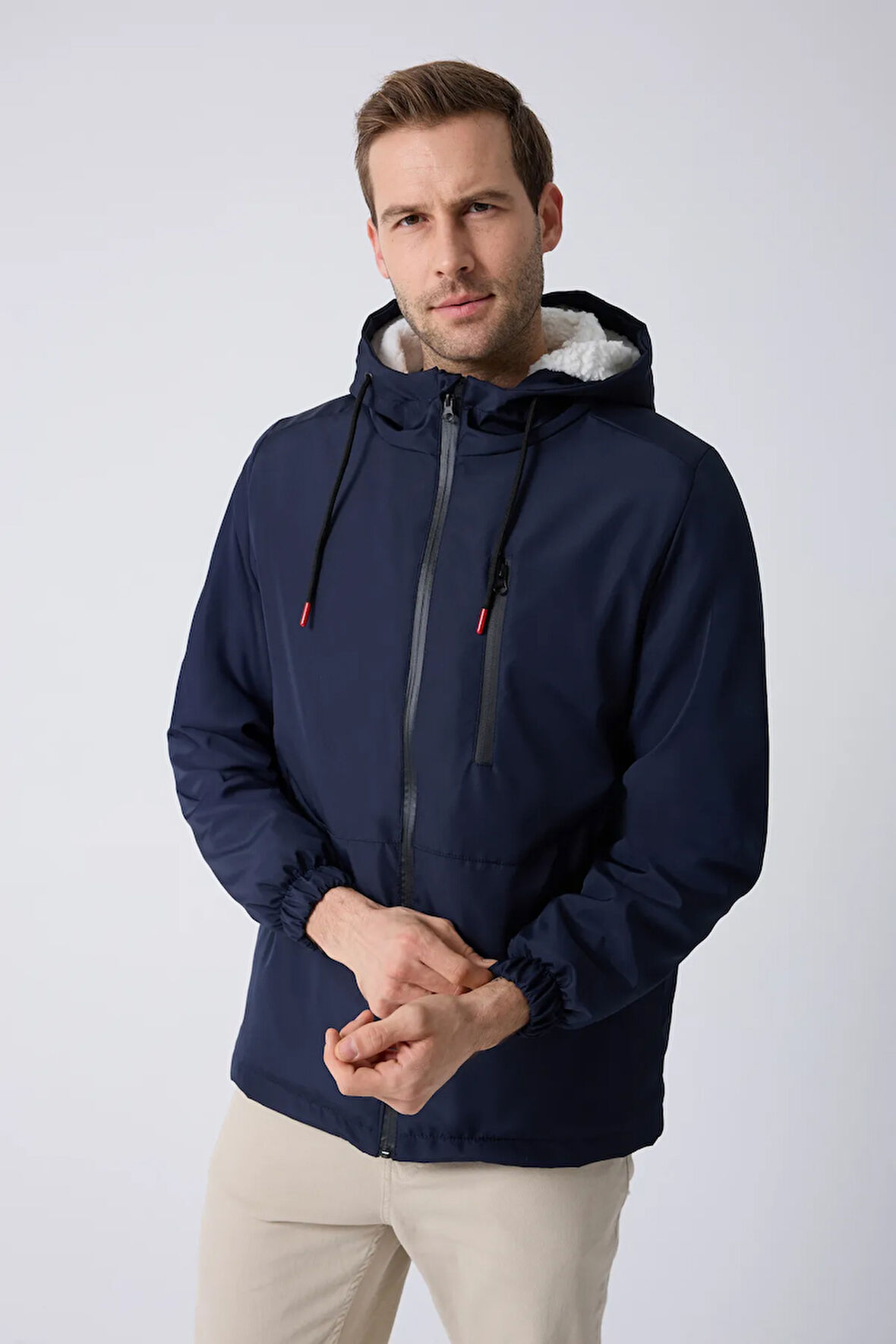 Erkek Lacivert Kürklü Su Ve Rüzgar Geçirmez Kapüşonlu Kışlık Mont & Kaban & Parka