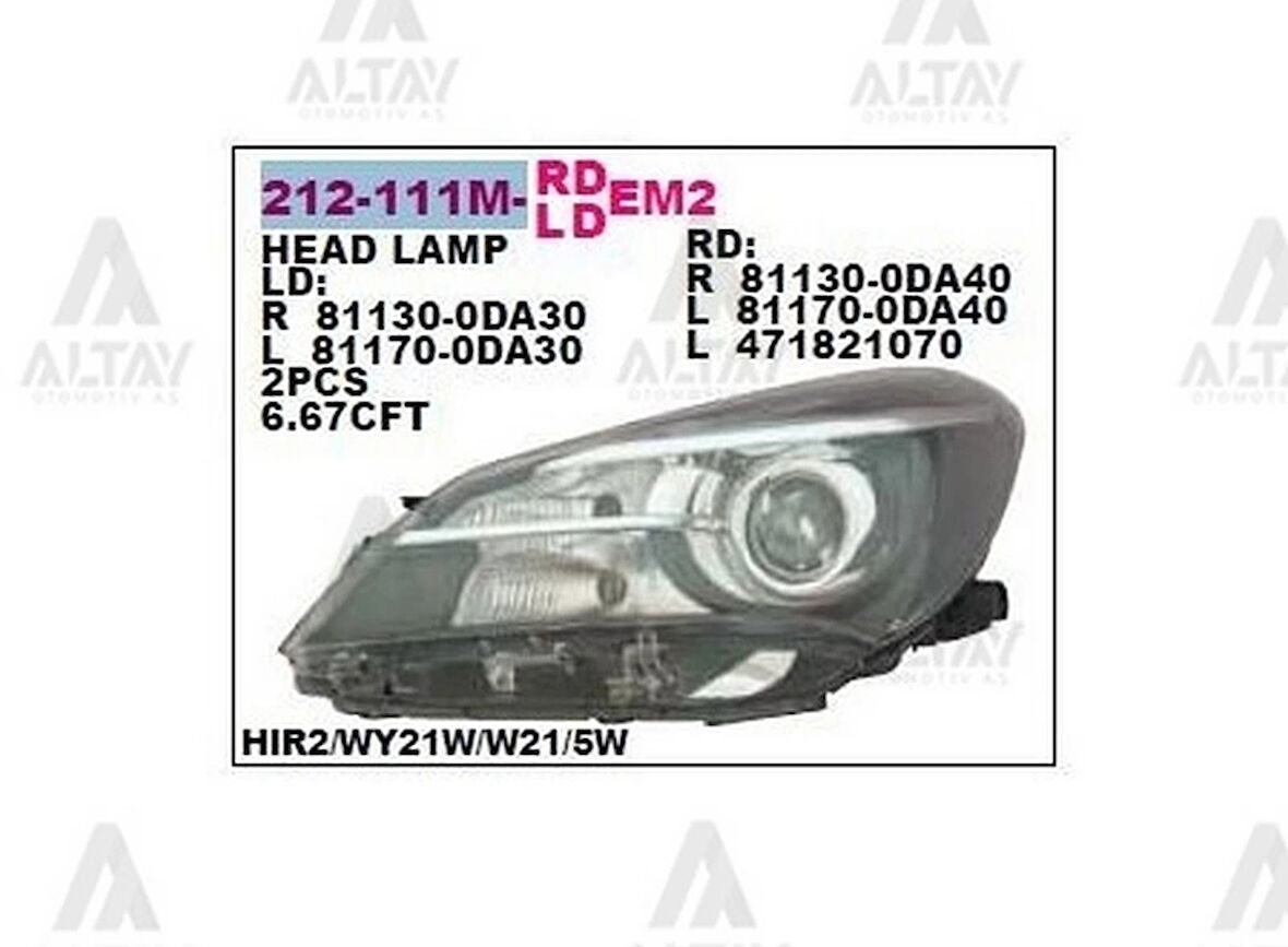 Far Yaris 2014 Sonrası  Motorlu Mercekli Sol (Oem No:81170-0Da30) (Adet)