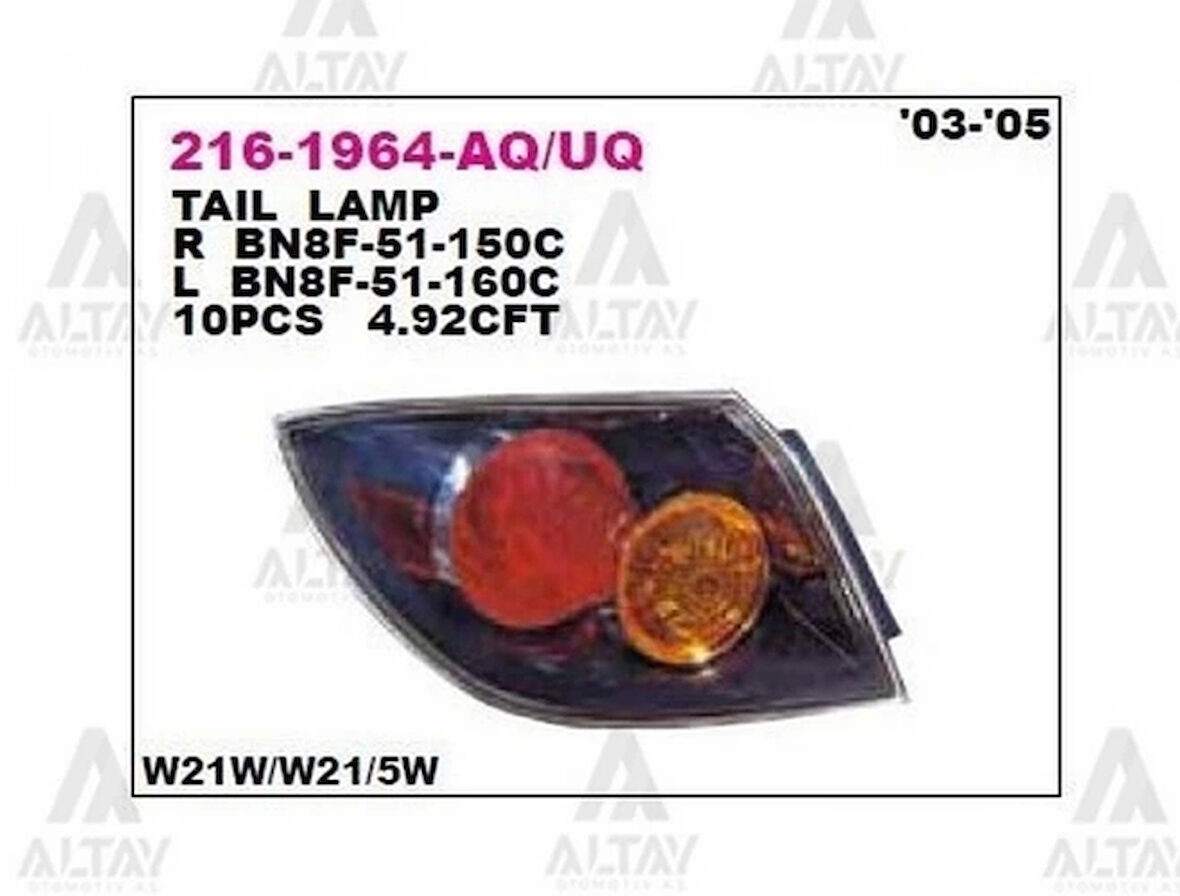 Stop Lambası Mazda-3 2003-2005 Hb. Şeffaf Dış Sağ (1 Adet)