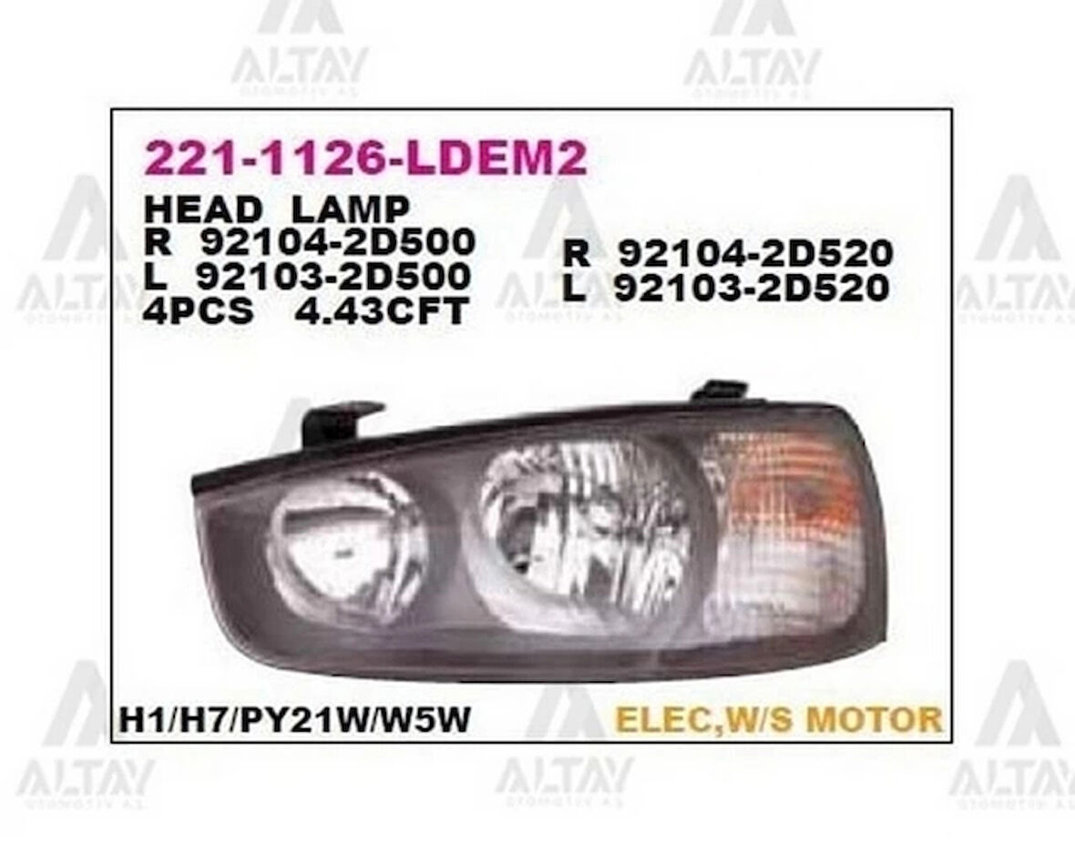 Far Elantra 2001-2003 Motorlu Siyah Sağ (1 Adet)