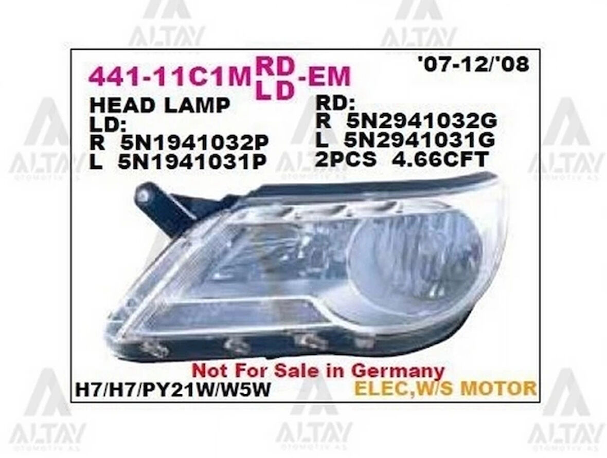 Far Tiguan 2008-2012 Sağ (1 Adet) (Oem No: 5N1941032Ab)