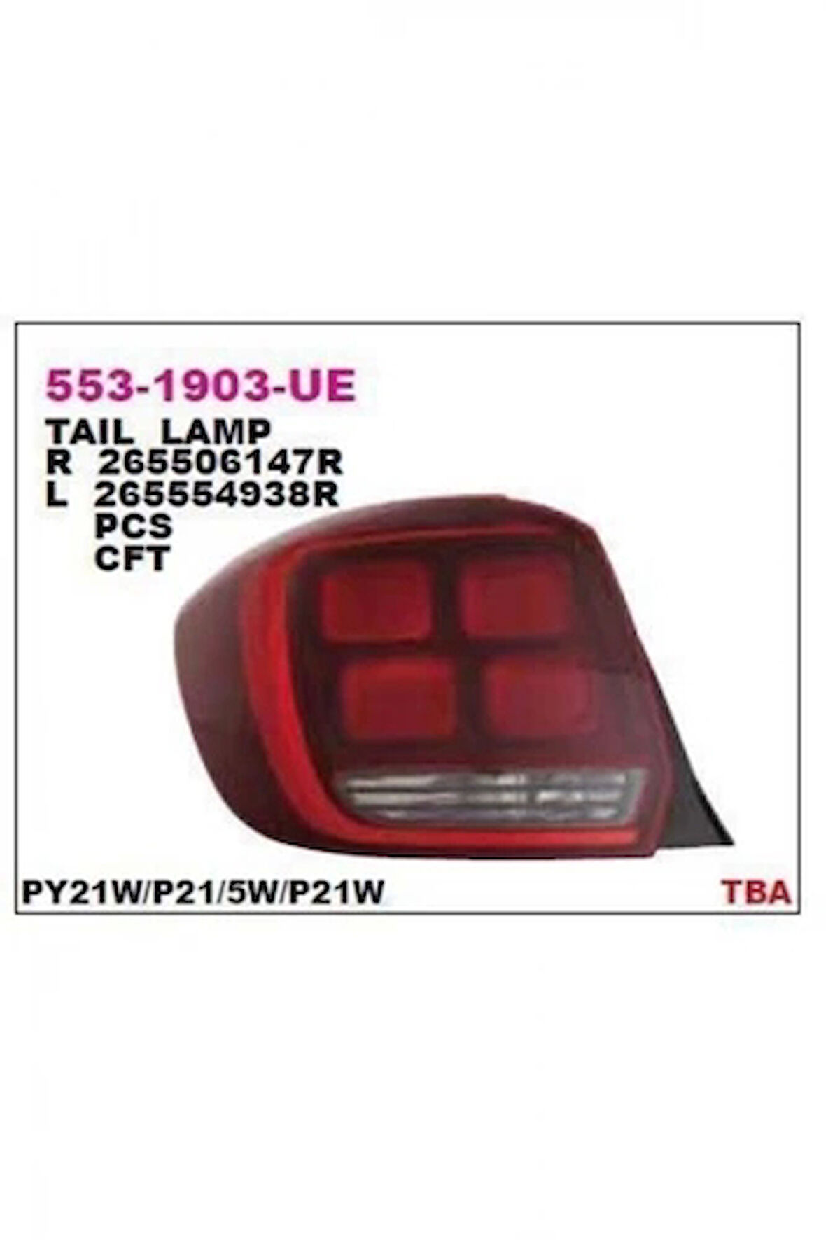 Renault Logan Iı Sandero 2016  Stop Lambası Sol  (Oem No:265554938R)