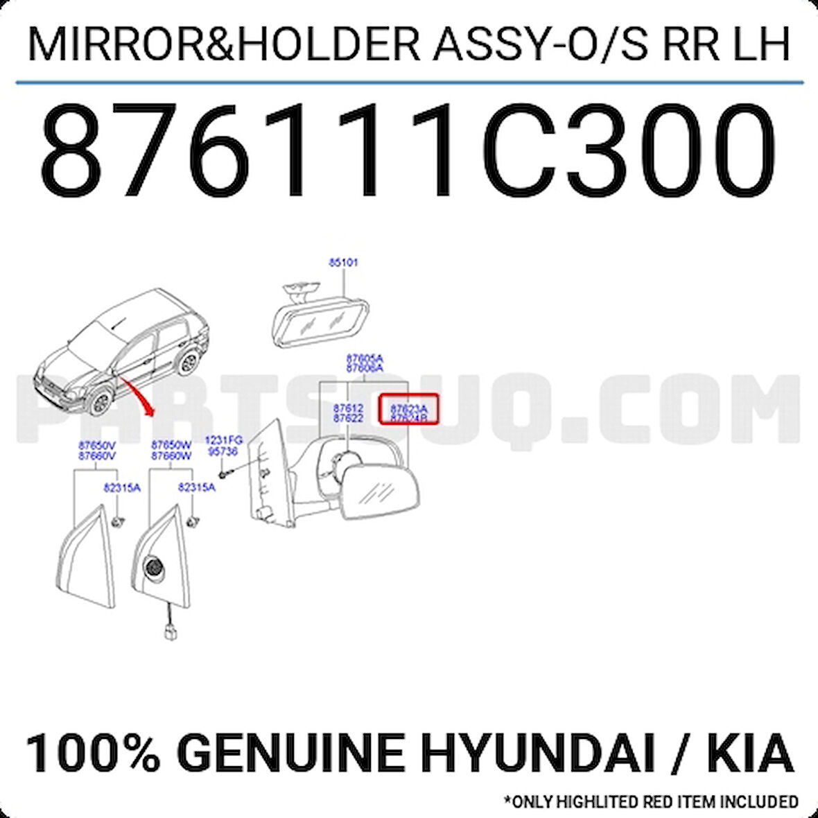 Hyundaı Getz Mekanik Ayna Camı 99/11 Sağ 87611-1C300 (Oem No: 87611-1C300)